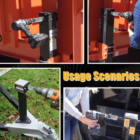 Heavy Duty Trailer Jack Drill Adapter Fits One Inch Top Wind Shafts Rustproof Stainless Steel Construction using a cordless drill in various scenarios.