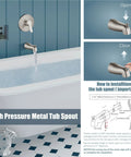 Tub Shower Faucet Set With Valve And Wall Mount Trim Kit For 6 Inch Tub Fixtures, showing open and closed spout positions.