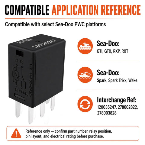 12V DC 30A 5-Pin SPDT Relay For Watercraft, Plug-N-Play PWC Main Power And Accessory Relay Position, Sea-Doo GTI GTX RXP RXT Spark Compatible