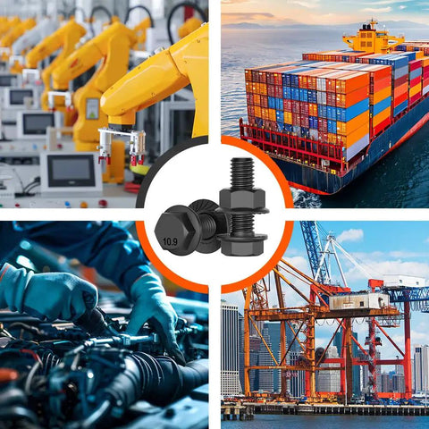 280 Piece M5 M6 M8 Flanged Hex Bolts And Flange Nuts Assortment Grade 10 9 shown with machinery, shipping, and automotive use.