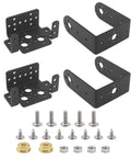 Front view: set of four black metal servo mount brackets with screws and nuts for MG995/MG996 2-DOF pan tilt RC robot
