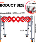 Heavy Duty Expandable Conveyor Roller With 600 Lbs Capacity And Portable Flexible Folding Design plus dimensions 47in length and 27.5in height.