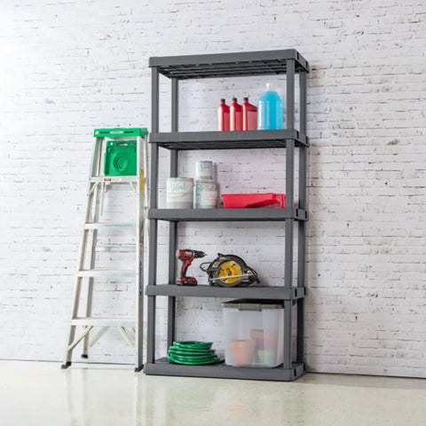 Heavy Duty Plastic Storage Rack 5 Tier Shelf Unit 2 Pack Durable Utility Shelving Boss Tier Organization For Garage Kitchen Pantry Laundry Room Stack High With No Sweat Setup And Maximum Daily Storage Capacity