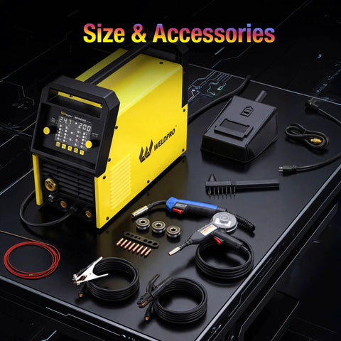 All In One 200 Amp MIG Welder With 110 And 220V Dual Voltage 7 Mode Multi Process Aluminum Workhorse Machine with accessories