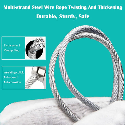 Close-up of multi-strand steel wire rope used in 2 Pack Fridge Lock With Keys For Kids And Pets - Adhesive Refrigerator Lock Set.