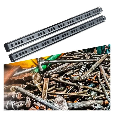 Rock Solid Heavy Duty Side Mounted Ball Bearing Drawer Slides Full Extension 17Mm Wide 9 Inch Cold Rolled Steel 2 Piece Set displayed with tools.