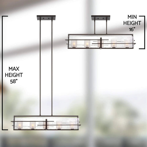 34 Inch 5 Light Dope Modern Kitchen Island Light Linear Pendant With Clear Water Glass Diffuser And Cylinder Frosted Glass Shades