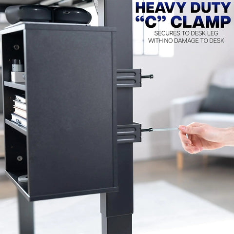 Clamp-On Under Desk Shelving Unit For Office Supplies, Gaming Devices, And More, Multi Level Desk Organizer, Black finish