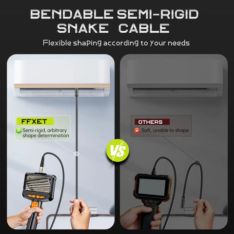 Comparing semi-rigid snake cable with others using Pro Borescope Camera With Light, 4.3 Inch HD Screen, 1080P Handheld Endoscope.
