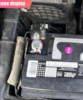 Straight Up Heavy Duty Positive And Negative Battery Terminal Connector Pair Rust Resistant Galvanized Iron Clamps installed on a car battery.