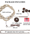Package includes parts for Cozy Farmhouse Orb Chandelier Handmade From Solid Wood With Openwork Quatrefoil And Bronze Rustic Arms