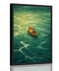 Framed Man Rowing Boat In Ocean Canvas Print Poster Art For Living Room And Apartment Decor Dope Contemporary Wall Decor With Black Frame 16 By 24 Inches Vibrant Modern Home Vibe