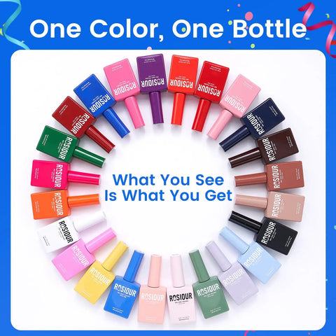 Circular arrangement of gel nail polish bottles in 24 vivid colors, 18ml size, from Gel Nail Polish Set With 24 Vivid Colors, 18ml Bottles.