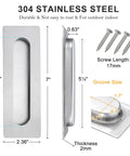 Diagram of 7 Inch Recessed Flush Finger Pulls For Pocket Door Sliding Door Hardware In Brushed Stainless Steel Rectangular 2 Pack Durable 304 Stainless Steel Rust Resistant Fingerprint Resistant Recess Mount with dimensions and screws.