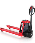 Heavy Duty 3300 Lb Electric Pallet Jack With 48V Lithium Battery Walkie Platform Truck in red color, fully motorized design.