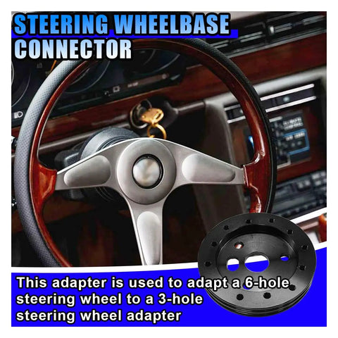 Half Inch Steering Wheel Hub Adapter Spacer Beefed Up Aluminum Conversion Kit Drop Right In Bolt On Fitment Upgrade For Custom Car And Truck Rigs Solid Black, showing close-up adapter on steering wheel.