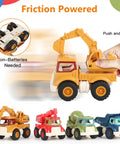 Awesome Realistic Kids Construction Toys Set With Excavator shown as a hand pushes yellow excavator truck, showcasing friction power.