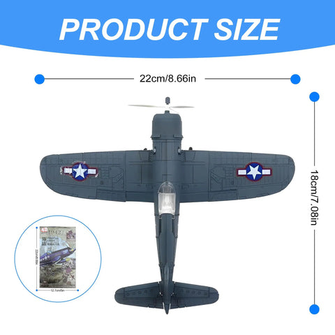Top view of F-4U Corsair Fighter Model Kit 1:48 Scale For Adults Into Warbirds, WWII Classic Aircraft Display Model showing dimensions.