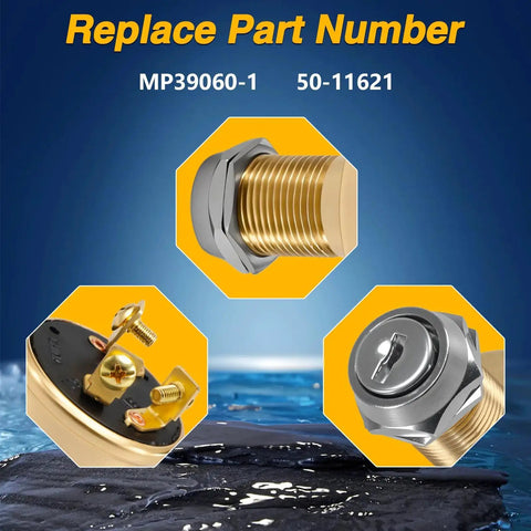 Heavy Duty Marine Ignition Switch For Boats 15 Amps 12 Volts Three Position Off Ignition Start With Two Keys Replacement MP39060 1 50 11621 Durable Marine Electrical Switch showing brass body and key slot