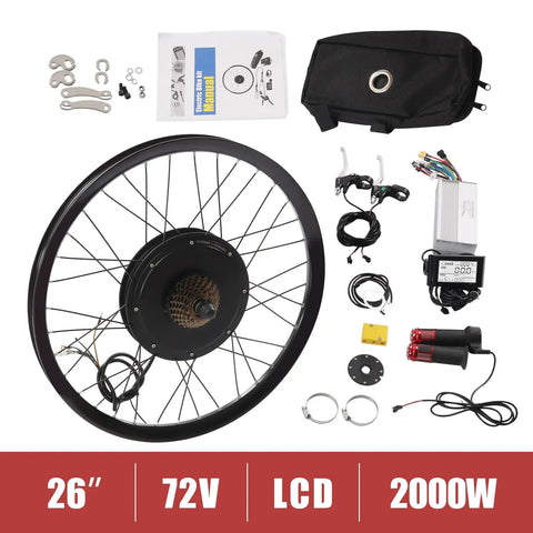 72V 2000W Rear Wheel Motor Electric Bike Kit With Multifunction Display, components and wheel for bike conversion