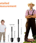 Heavy Duty 43.7 Inch Garden Shovel With Metal Handle For Digging And Trenching next to child and farmer for size comparison