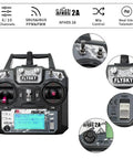 10 Channel 2.4GHz RC Transmitter With FS-iA6B Receiver for Drones, showing control knobs, switches, and screen details.