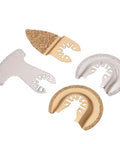 Carbide Oscillating Saw Blades 4 Piece Multi Tool Kit For Grout Tile Concrete Masonry Pro Grade Heavy Duty blades in various shapes.