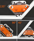 Welding Magnets 25 Lb Set Two Pack Magnetic Welding Holders With Adjustable Angles 45 90 135 Degrees on metal frame