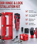 Heavy Duty Adjustable Aluminum Door Hinge Jig And Lock Installation Kit Featuring Precision Mortise Template and tools on table.