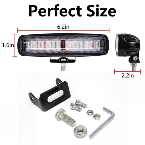Heavy Duty Forklift Red Zone Laser Safety Projector With Led Warning Line Beam For Warehouse Pedestrian Protection And Osha Compliance showing dimensions of 6.2in x 1.6in with bracket and mounting hardware.