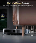 2 In 1 Robot Vacuum And Mop With WiFi App Control fits under furniture, showcasing smart slim quiet design