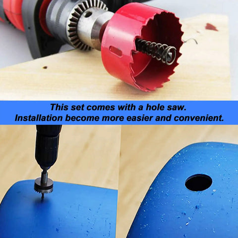 Rain Barrel Spigot Kit With Hole Saw, PVC Bulkhead Fitting, Ball Valve, Thread Seal Tape, And Garden Hose Male Threaded Adapter
