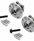 Front Wheel Bearing Hubs Assembly Pair For Audi A3 Q3 TT And VW Beetle CC Passat R32 Tiguan With 5 Lug And ABS Fitment Front Left Right Sides Replaces 513253, showing two metal hub assemblies with bolts included.
