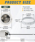 Product size diagram showing dimensions of Four Pack Medium Base E26 Ceramic Screw In Lighting Socket With White Decor Ring And Six Inch Pre Wired Lead For Led And Halogen Bulbs Hella Reliable With No Drama Setup.