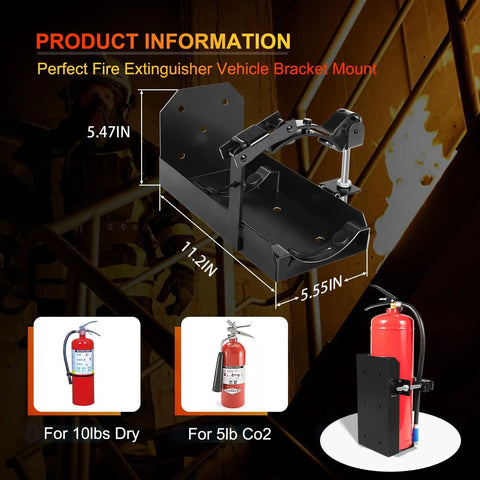 Rugged Fire Extinguisher Mount Kit For Cars Trucks Boats RVs And Garages Heavy Duty Bracket Fits 10lb Dry Chem Or 5lb CO2 Extinguishers