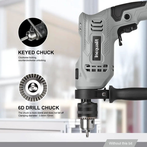 Corded Hammer Drill With 3000 RPM And 4.5 Amp Motor, Half Inch Keyed Metal Chuck, 5-Piece Bit Set, 360 Degree Rotating Handle