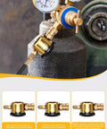 Close-up of HVAC Nitrogen Purge Tool and Regulator Kit on cylinder, highlighting brass fittings and pressure gauges for precise purging