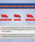 Professional customer service and after-sales graphic with 100% satisfaction, service, and guarantee statements.