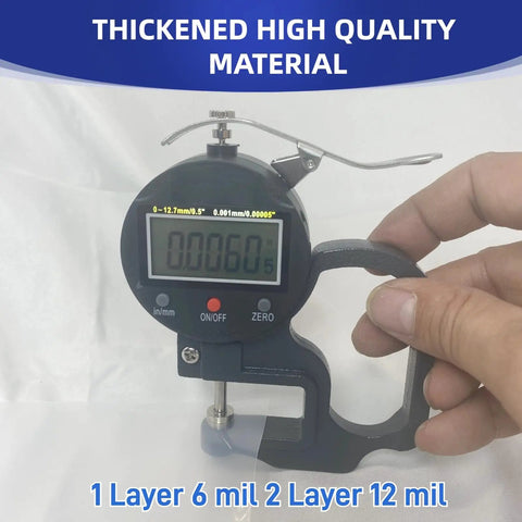 Caliper measuring thickness of Upgraded Clear Heavy Duty Dust Collection Bags 6 Pack for Woodworking Projects, Captures Large Dust