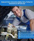 Technician holding 12 Volt Propane Solenoid Valve With One Quarter Inch NPT Inlet And Outlet, ideal for automotive use.