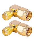 2 Pack SMA 90 Degree Right Angle Adapter Male SMA To RPSMA Female Coax Connector Gold Plated 50 Ohm Pro Grade Ultra Low Loss RF Elbow