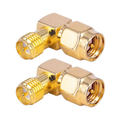 2 Pack SMA 90 Degree Right Angle Adapter Male SMA To RPSMA Female Coax Connector Gold Plated 50 Ohm Pro Grade Ultra Low Loss RF Elbow