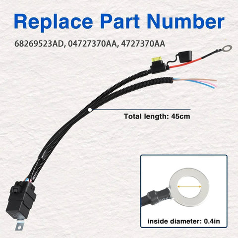 Direct Fit Beefed-Up Fuel Pump Relay Wiring Kit For Dodge Durango 2012 2013 Grand Caravan 2011 Town And Country 2011 Jeep Grand Cherokee 2012 2013 And Related Models OEM Grade Copper Wiring Plug And Play Relay Harness For Reliable Fuel System showing relay and dimensions.