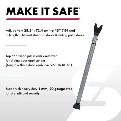 Adjustable 2 In 1 Door Security Bar With Scratch Proof Grip Removable Knob Top For Sliding Doors Sturdy Floor Bracket Steel