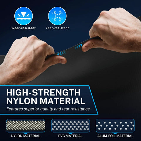 Hands pulling high-strength nylon material showcasing durability for Beefy Heavy Duty Nylon Duct Hose 3 Inch By 16 Foot Flexible Venting.