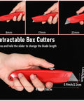 12 Pack Bulk Retractable Utility Knives Heavy Duty Aluminum Box Cutters For Cardboard Plastic Cartons DIY Projects Home Office Warehouse Red Handles Great For Packaging Opening And Crafting, red retractable box cutter with adjustable blade, 16cm