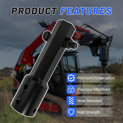 Heavy Duty Auger Adapter Coupler Converts 2 Inch Female Round To Male Hex Shaft Bit Screw For Skid Steer Tractor Digger Power Head showcasing premium construction.