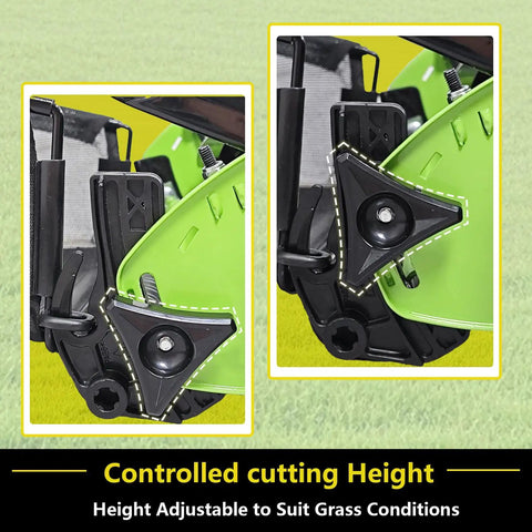 Effortless Manual Push Reel Lawn Mower With 14 Inch Cut, No Gas No Fuss, Five Blade Precision, Adjustable Height 0.6 To 1.8 Inches, Removable Grass Catcher Bag For Yard And Garden Lawn Care height adjustment detail