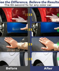 Before and after results using Car Scratch Repair Pen All Colors Universal Quick Fix For Scratches Swirl Marks And Scuffs.