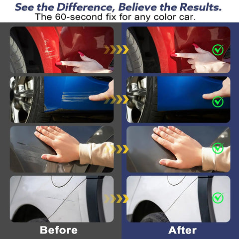 Before and after results using Car Scratch Repair Pen All Colors Universal Quick Fix For Scratches Swirl Marks And Scuffs.